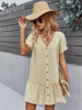 New Solid Short Dress Women Casual V Neck Single Breasted Spring Summer Ladies Loose A Line Dresses