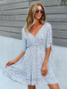 New Summer Print Short Dress Women Casual V Neck Ruffles Lace Up Half Sleeve Ladies Sexy A Line Floral Dress