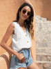 Solid Summer V-neck Lace Trim Front Button Casual Tank Top Ladies Loose Cutout Top Vest Streetwear Top Mujer Women Clothes