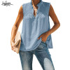 Summer New V-neck Sleeveless Shirt Simple Solid Color Ruffle Blouse European and American Women's Pleated Top Vest