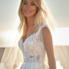A-line For Elegant Women Stain V-neck Appliques Buttons Tea-length Wedding Dress Bridal Gowns