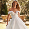 Off the Shoulder Wedding Dress Elegant A-line V-neck Court Train Buttons For Women