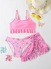 Flower Print Girls Swimwear Bikinis For Kids Children 3 Pieces Swimsuit Cover Up Set Teens Swimming Suit 
