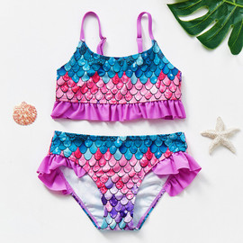 2~12Y Girls Swimwear Two pieces Girl Swimsuit fish scale Children Swimwear High quality Kids Bikini set Swimming outfit