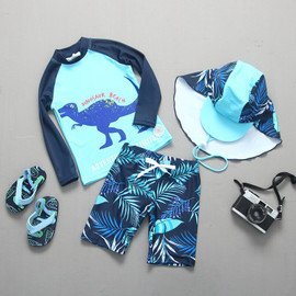 3~11Y Toddler Baby Boy's Surfing suit Boys Dinosaur Swimsuit Quick-Dry Children's Beach wear Long-sleeved Kids Swimming suit