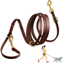 Multi-functional Dog Leash Strong and Soft Real Leather Dog Leash Adjustable Hands Free Crossbody Double Dog Leash for All Dogs
