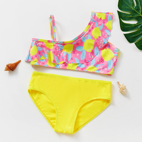 3-10Years Girl Bikini Set Tropical Lemon Girl Swimsuit Ruffle Two Piece Children's Swimwear Girls Swim costume Beach wear