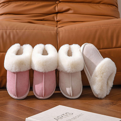  Winter Warm Flat Fur Slippers Women Faux Suede Fluffy Furry Home Slides Woman Comfort Non Slip Indoor Floor Cotton Shoes