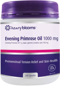 Henry Blooms Evening Primrose Oil 1g 200 Caps for premenstrual tension, hormonal balance, eczema & skin health