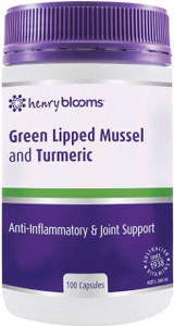 Henry Blooms Green Lipped Mussel 500mg with Turmeric 1500mg 100 Caps for joint pain, inflammation, stiffness & mobility