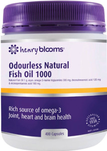 Henry Blooms Odourless Natural Fish Oil 1000mg 400 Caps for joint, heart & brain health, healthy cholesterol & circulation