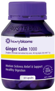 Henry Blooms Ginger Calm 1000mg 60 Caps x 3 Pack for motion sickness, nausea, indigestion & healthy digestion = 180 Caps