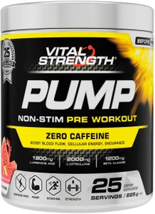 VitalStrength Pump Non-Stim Pre Workout Watermelon 225g caffeine-free formula with Citrulline, Arginine, Creatine & BCAAs for muscle pump & endurance