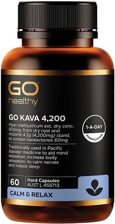 GO Healthy Kava 4200mg 1-a-Day 60 Vege Caps with 4,200mg Kava root equivalent for relaxation, calm nerves & sleep