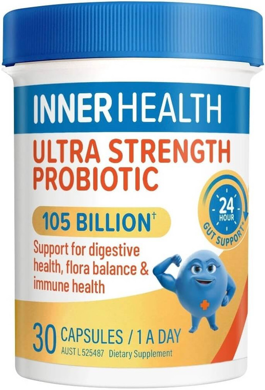 Inner Health Ultra Strength Probiotic 30 Caps with 105 billion CFU from 10 probiotic strains for gut, digestive & immune health
