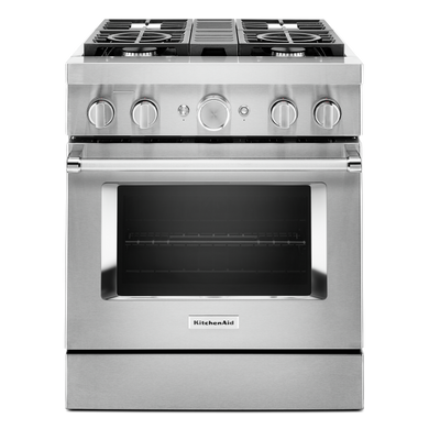 Cuisinière commerciale intelligente bicombustible avec 4 brûleurs - 30 po KitchenAid® KFDC500JSS