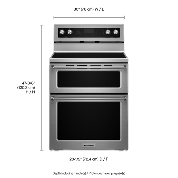 Cuisinière au electrique à four double à convection avec 5 éléments - 30 po KitchenAid® YKFED500ESS