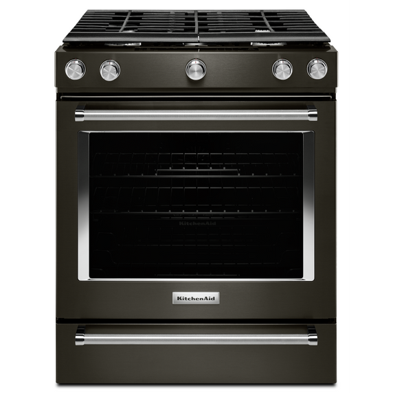 Cuisinière au gaz à commandes frontales à convection avec 5 brûleurs - 30 po KitchenAid® KSGG700EBS