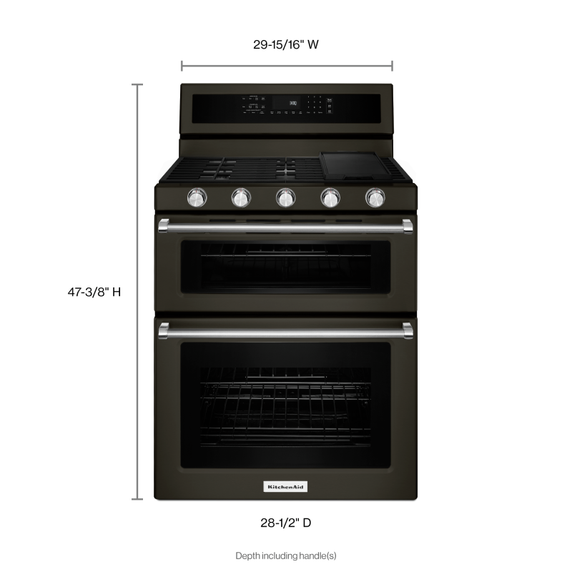 Cuisinière bi-combustible à four double à convection avec 5 brûleurs - 30 po KitchenAid® KFGD500EBS