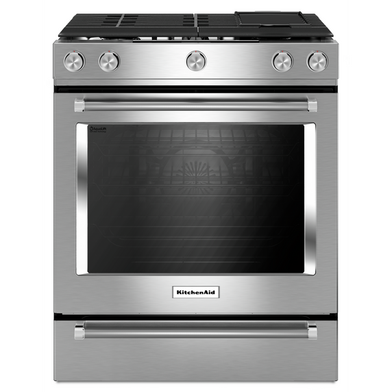 Cuisinière bi-combustible et à convection, commandes frontales, 5 brûleurs, 30 po KitchenAid® YKSDB900ESS