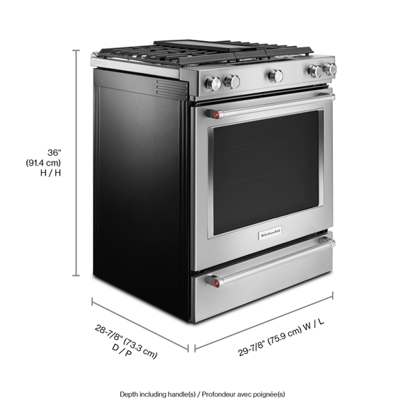 Cuisinière bi-combustible et à convection, commandes frontales, 5 brûleurs, 30 po KitchenAid® YKSDB900ESS