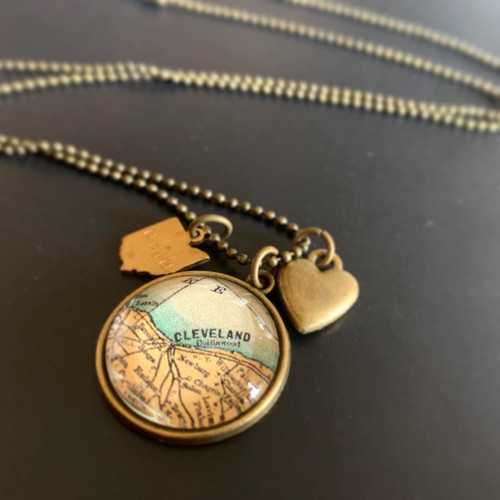 Vintage Map Necklace- CLEVELAND