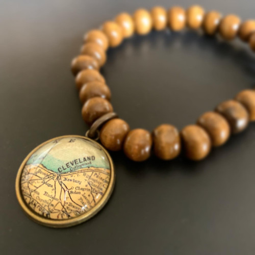 Vintage Map Beaded Bracelet- CLEVELAND