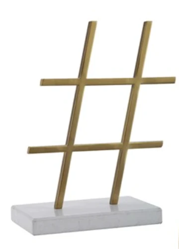 Trendy yet sophisticated, these brushed brass and white marble accessories are the perfect accent for any office.