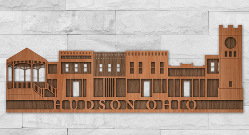 Show your city pride with our unique architectural art, crafted from laser cut and layered walnut and cherry hardwood. These wall hangings are the perfect gift for hometown fans and will enhance their home, bar, or man cave for years to come! Custom made in Ohio!