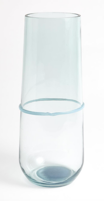Glass Vase with Blue Ribbon- LARGE
