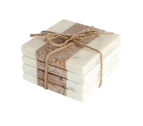Square Marble + Wood Coasters- set of 4