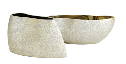 White + Gold Crackle Bowls- set of 2