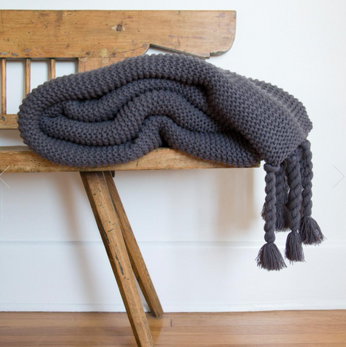 Oversized Tassel Throw- CHARCOAL