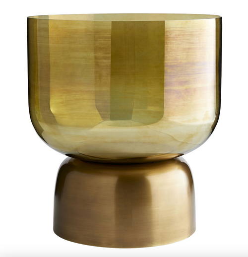 Smoked Glass and Brass Vase- SHORT