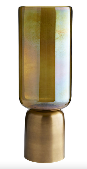 Smoked Glass and Brass Vase- TALL