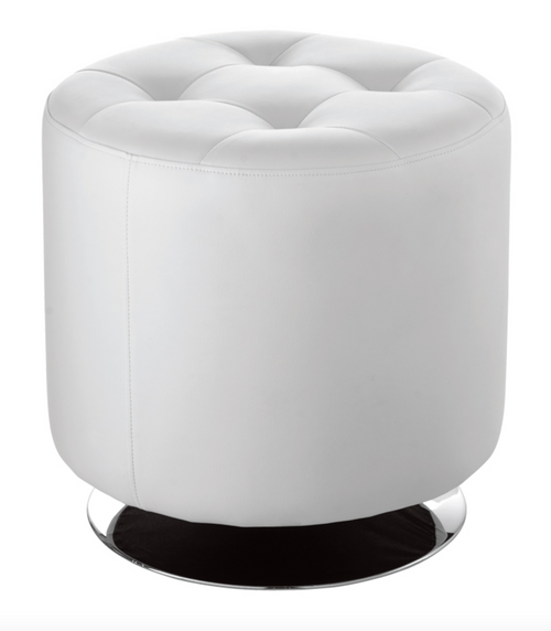 WHITE Faux Leather Tufted SWIVEL Ottoman