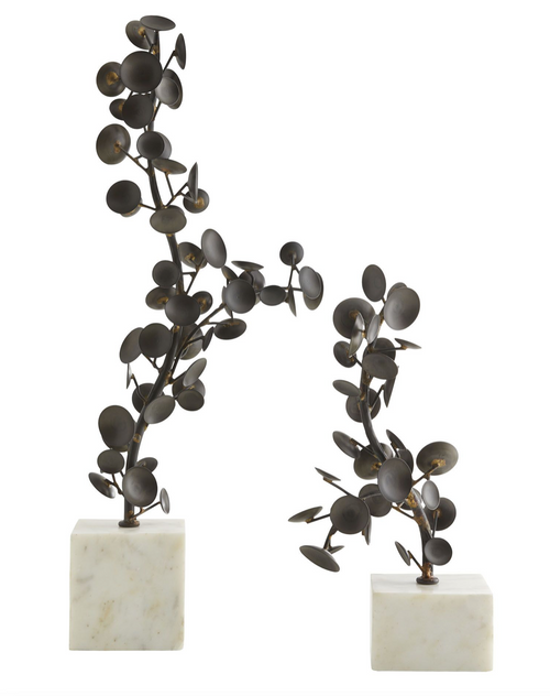 Metal Garden Vine with Marble Base - set of 2