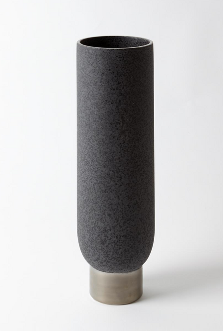 Black Vase with Silver Banding Base- MEDIUM