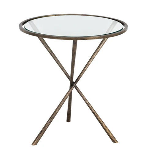 Round Glass Side Table with Brass Legs
