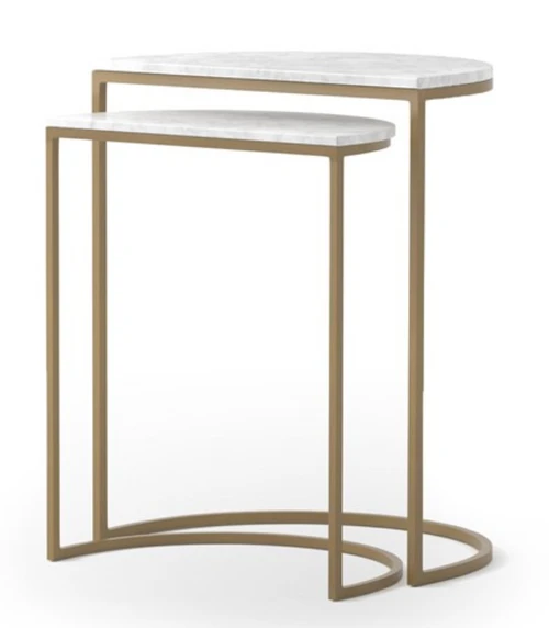 Marble with Brass Legs Nesting Tables- Set of 2