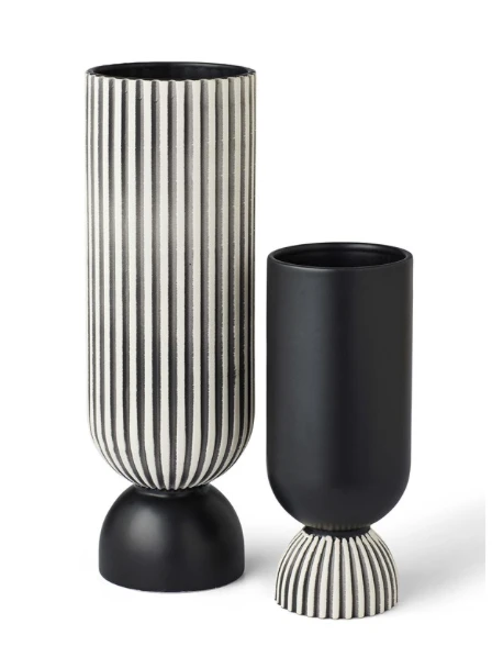 BW Black + White Striped / Channeled Vases- set of 2