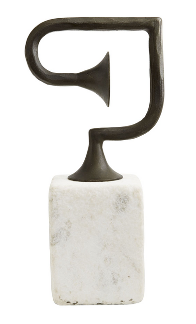 Metal and Marble Bent Trumpet Sculpture