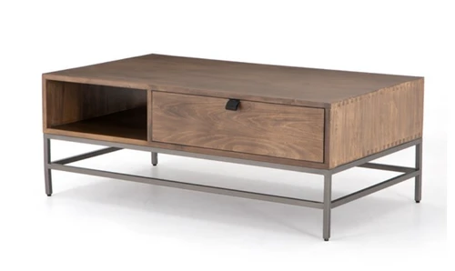Rectangular Poplar Coffee Table with Leather Pulls