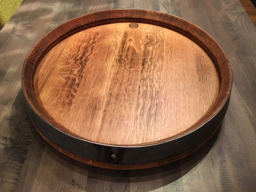 Lazy Susan handmade from local Seattle vineyard reclaimed wine barrels.