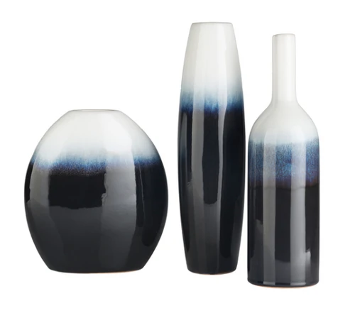 Set of 3 Ceramic Vases- Navy and Ivory
