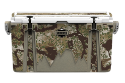 Front view of 88 qt sandstone Cordova Kryptek Obskura camo hard cooler [88 qt]