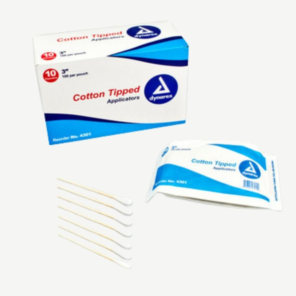 Dynarex Regular Tip Cotton Swab, 3 in. Wood Shaft - AllSwabs