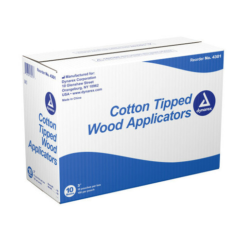 Dynarex Regular Tip Cotton Swab, 3 in. Wood Shaft - AllSwabs