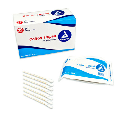 Dynarex Regular Tip Cotton Swab, 3 in. Wood Shaft - AllSwabs