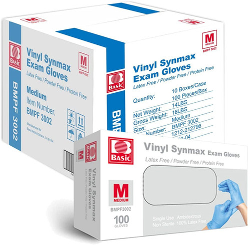 Basic Medical Synmax Blue Vinyl Exam Gloves, 3.2 mil by AllSwabs.com
